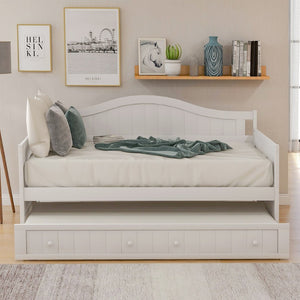 English Elm Twin Cottage Beadboard Daybed with Pull Out Trundle Solid Pine Guest Room Frame N708P357100K