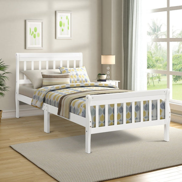 English Elm Wood Sleigh Twin Bed Solid Frame with Curved Headboard and Footboard for Kids Rooms N708P330271K