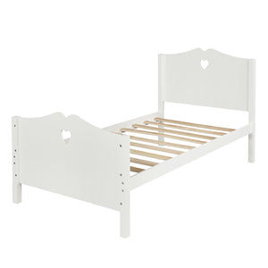 Hearth and Haven Amulet Twin Size Platform Bed with Headboard and Wood Slat Support, White LP000070AAK