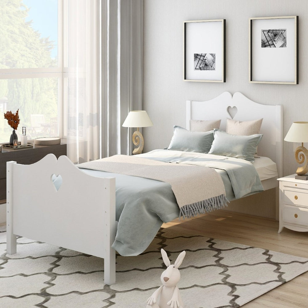English Elm Bed Frame Twin Platform with Paneled Headboard Pinewood Slats No Box Spring Needed LP000070AAK