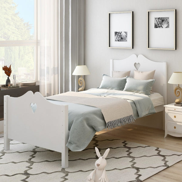 English Elm Bed Frame Twin Platform with Paneled Headboard Pinewood Slats No Box Spring Needed LP000070AAK