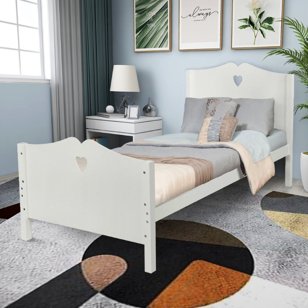 English Elm Bed Frame Twin Platform with Paneled Headboard Pinewood Slats No Box Spring Needed LP000070AAK