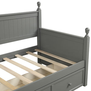 English Elm Wood Twin Daybed Solid Pine Frame with Three Storage Drawers and Traditional Style LP000077AAE