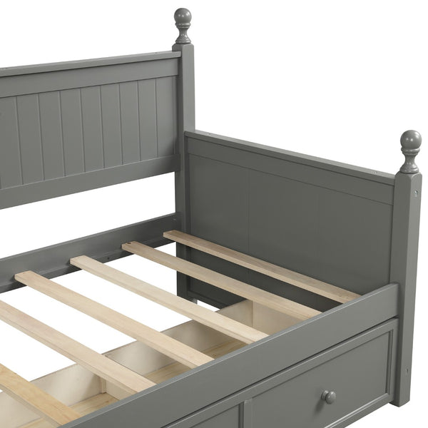 English Elm Wood Twin Daybed Solid Pine Frame with Three Storage Drawers and Traditional Style LP000077AAE