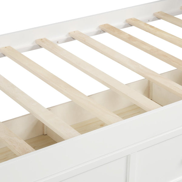 English Elm Wood Twin Daybed with Three Storage Drawers Pine Frame Slatted Guest Room Lounge WF295565AAK