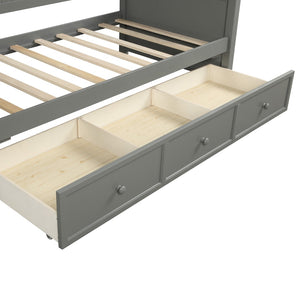 English Elm Wood Twin Daybed Solid Pine Frame with Three Storage Drawers and Traditional Style LP000077AAE