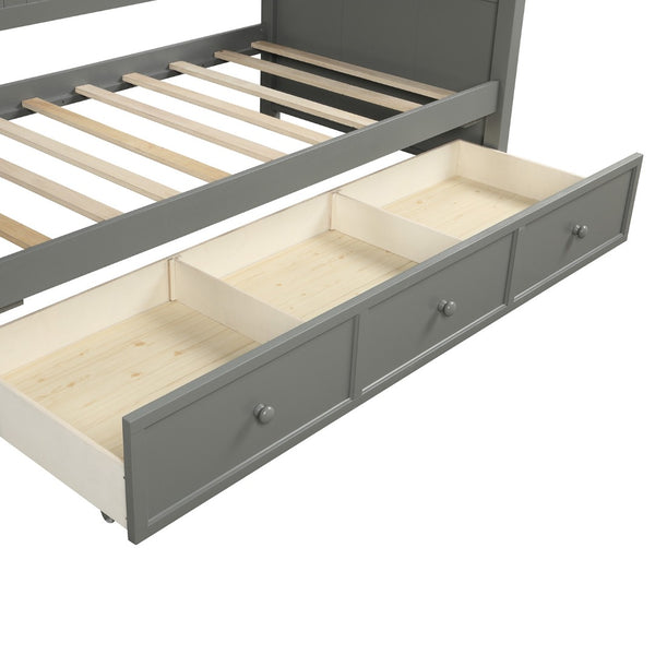 English Elm Wood Twin Daybed Solid Pine Frame with Three Storage Drawers and Traditional Style LP000077AAE