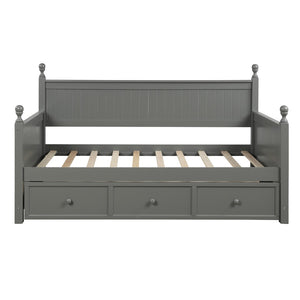 English Elm Wood Twin Daybed Solid Pine Frame with Three Storage Drawers and Traditional Style LP000077AAE