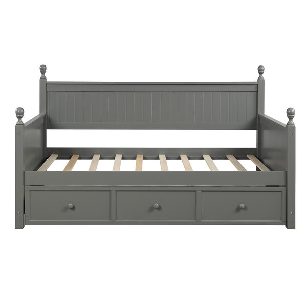 English Elm Wood Twin Daybed Solid Pine Frame with Three Storage Drawers and Traditional Style LP000077AAE