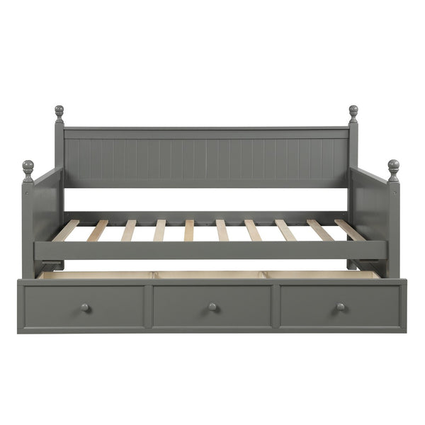 English Elm Wood Twin Daybed Solid Pine Frame with Three Storage Drawers and Traditional Style LP000077AAE