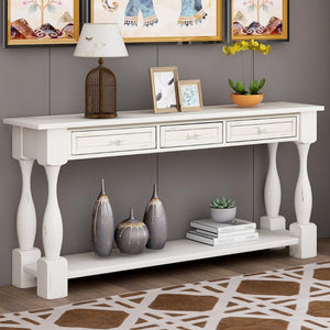 English Elm Trexm Mediterranean Console Table 64 Inch Pine Wood with Three Drawers Entryway WF193795AAK