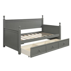 English Elm Wood Twin Daybed Solid Pine Frame with Three Storage Drawers and Traditional Style LP000077AAE
