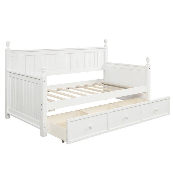 English Elm Wood Twin Daybed with Three Storage Drawers Pine Frame Slatted Guest Room Lounge WF295565AAK