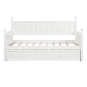 English Elm Twin Pine Wood Daybed with Pull Out Trundle Slatted Classic Guest Room Frame WF295566AAK