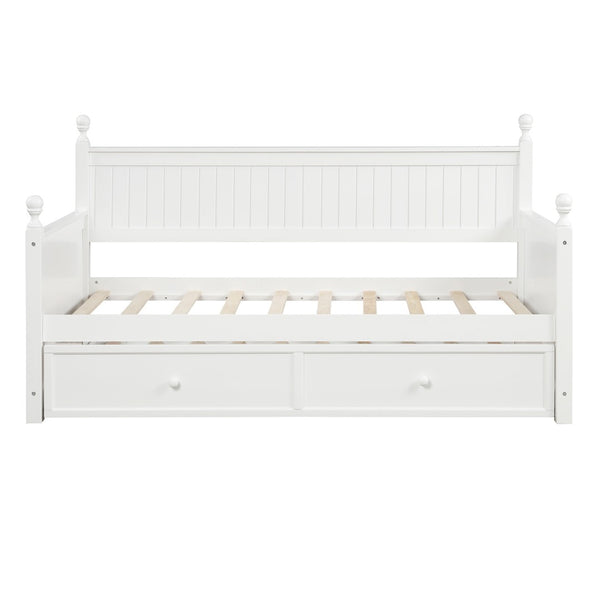 English Elm Twin Pine Wood Daybed with Pull Out Trundle Slatted Classic Guest Room Frame WF295566AAK