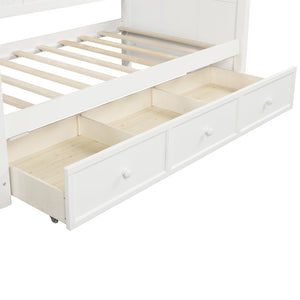 English Elm Wood Twin Daybed with Three Storage Drawers Pine Frame Slatted Guest Room Lounge WF295565AAK