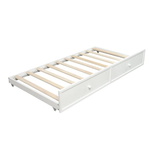 English Elm Twin Pine Wood Daybed with Pull Out Trundle Slatted Classic Guest Room Frame WF295566AAK