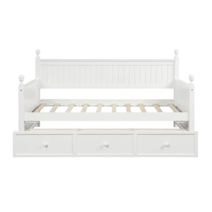 English Elm Wood Twin Daybed with Three Storage Drawers Pine Frame Slatted Guest Room Lounge WF295565AAK