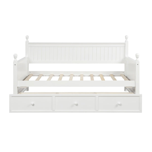 English Elm Wood Twin Daybed with Three Storage Drawers Pine Frame Slatted Guest Room Lounge WF295565AAK
