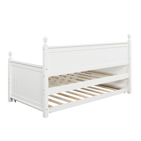 English Elm Twin Pine Wood Daybed with Pull Out Trundle Slatted Classic Guest Room Frame WF295566AAK
