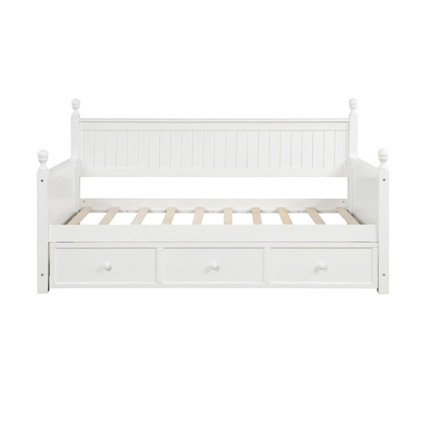 English Elm Wood Twin Daybed with Three Storage Drawers Pine Frame Slatted Guest Room Lounge WF295565AAK