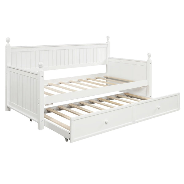 English Elm Twin Pine Wood Daybed with Pull Out Trundle Slatted Classic Guest Room Frame WF295566AAK