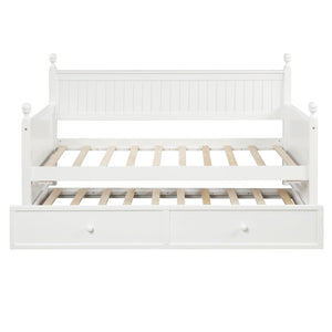 English Elm Twin Pine Wood Daybed with Pull Out Trundle Slatted Classic Guest Room Frame WF295566AAK