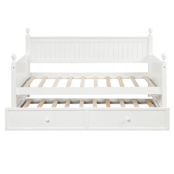 English Elm Twin Pine Wood Daybed with Pull Out Trundle Slatted Classic Guest Room Frame WF295566AAK