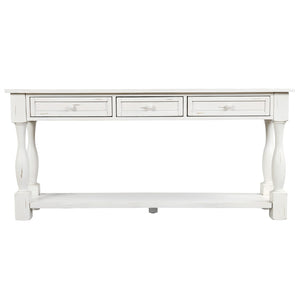 English Elm Trexm Mediterranean Console Table 64 Inch Pine Wood with Three Drawers Entryway WF193795AAK