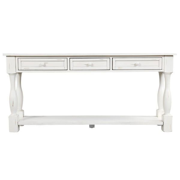 English Elm Trexm Mediterranean Console Table 64 Inch Pine Wood with Three Drawers Entryway WF193795AAK