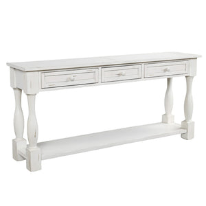 English Elm Trexm Mediterranean Console Table 64 Inch Pine Wood with Three Drawers Entryway WF193795AAK