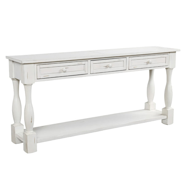 English Elm Trexm Mediterranean Console Table 64 Inch Pine Wood with Three Drawers Entryway WF193795AAK