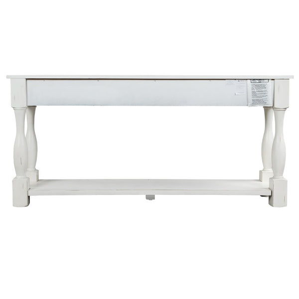 English Elm Trexm Mediterranean Console Table 64 Inch Pine Wood with Three Drawers Entryway WF193795AAK