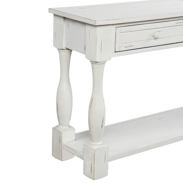 English Elm Trexm Mediterranean Console Table 64 Inch Pine Wood with Three Drawers Entryway WF193795AAK