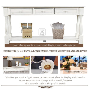 English Elm Trexm Mediterranean Console Table 64 Inch Pine Wood with Three Drawers Entryway WF193795AAK