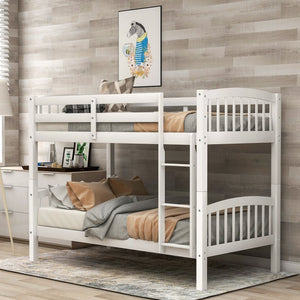 English Elm Twin Over Kids Bunk Bed Solid Pine Frame White Finish Separates Into Two Beds LT000066AAK