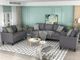 Grey 3-Piece Sofa Set with Solid Legs, Foam Cushions & Easy Assembly