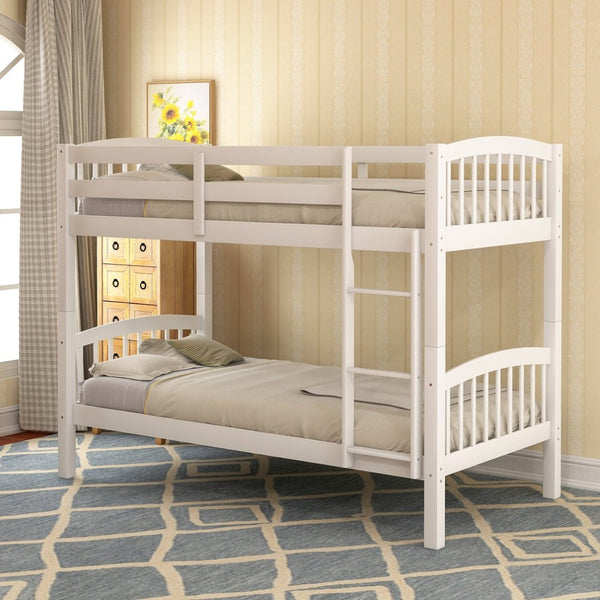 English Elm Twin Over Kids Bunk Bed Solid Pine Frame White Finish Separates Into Two Beds LT000066AAK