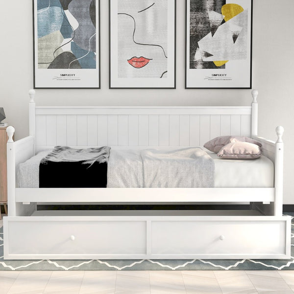 English Elm Twin Pine Wood Daybed with Pull Out Trundle Slatted Classic Guest Room Frame WF295566AAK
