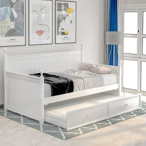 English Elm Twin Pine Wood Daybed with Pull Out Trundle Slatted Classic Guest Room Frame WF295566AAK