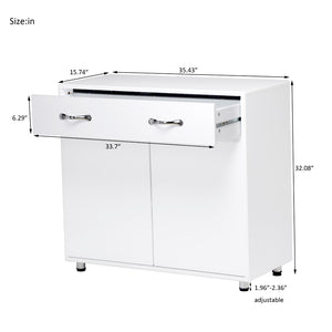 English Elm Two Door White Cabinet Side Table with Drawer and Shelves for Modern Living Rooms W28203337