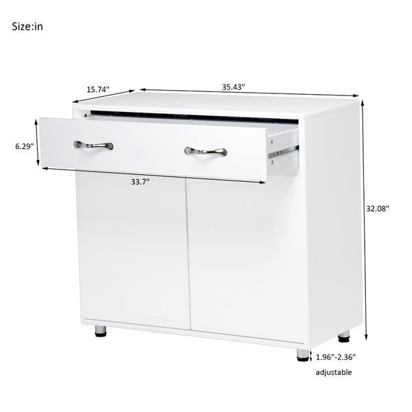 English Elm Two Door White Cabinet Side Table with Drawer and Shelves for Modern Living Rooms W28203337