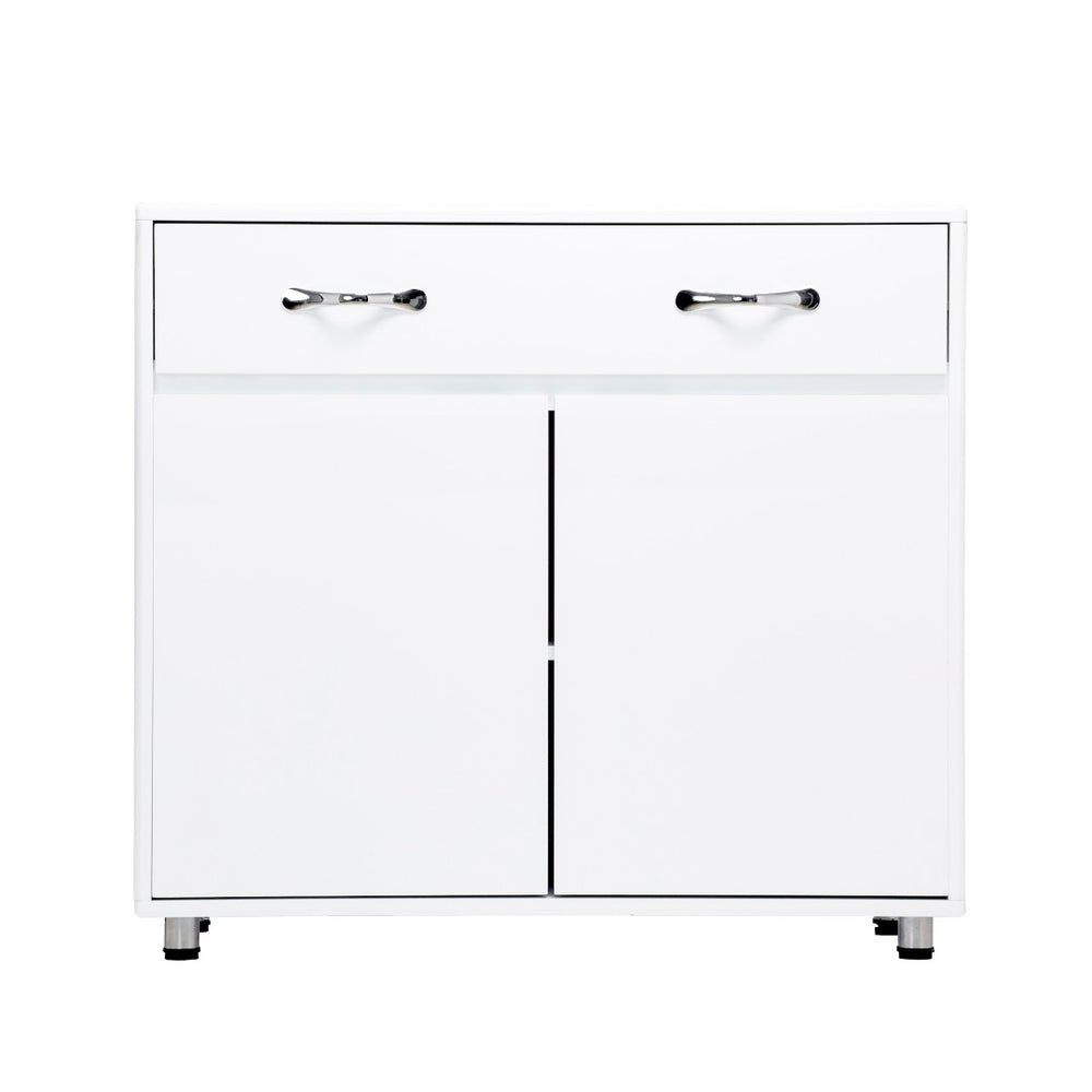 English Elm Two Door White Cabinet Side Table with Drawer and Shelves for Modern Living Rooms W28203337