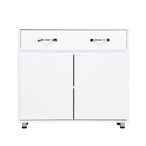 English Elm Two Door White Cabinet Side Table with Drawer and Shelves for Modern Living Rooms W28203337
