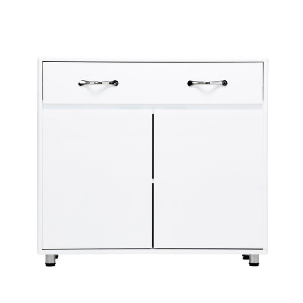 English Elm Two Door White Cabinet Side Table with Drawer and Shelves for Modern Living Rooms W28203337