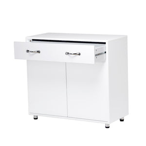 English Elm Two Door White Cabinet Side Table with Drawer and Shelves for Modern Living Rooms W28203337