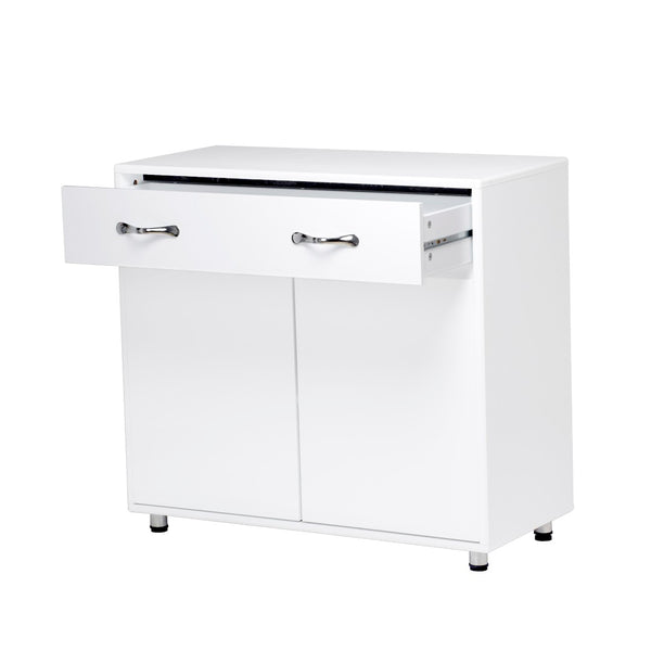 English Elm Two Door White Cabinet Side Table with Drawer and Shelves for Modern Living Rooms W28203337