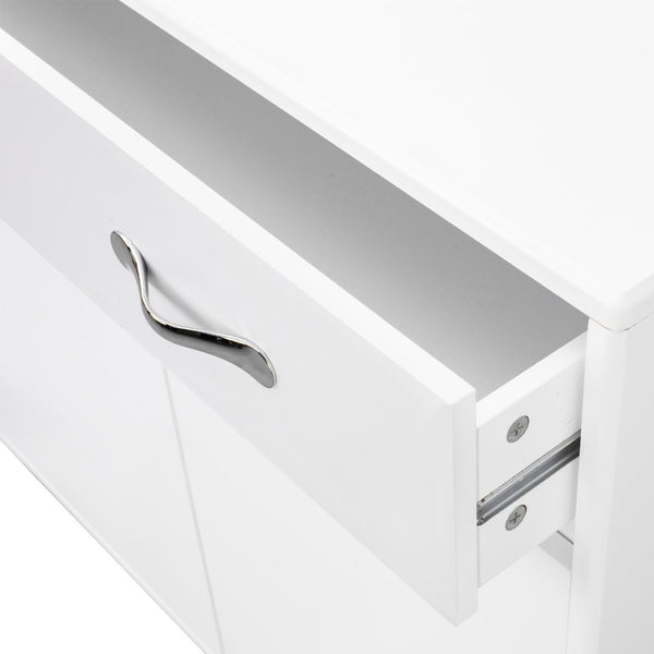 English Elm Two Door White Cabinet Side Table with Drawer and Shelves for Modern Living Rooms W28203337