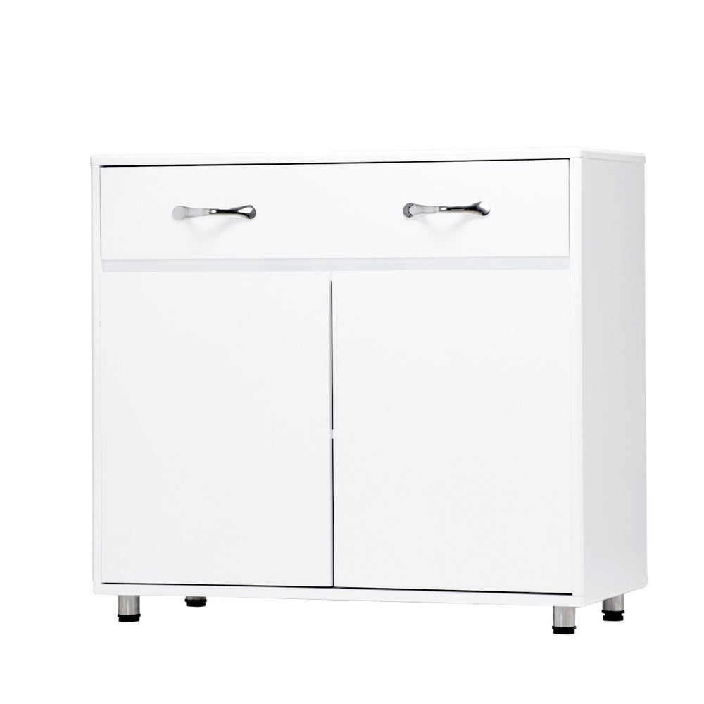 English Elm Two Door White Cabinet Side Table with Drawer and Shelves for Modern Living Rooms W28203337