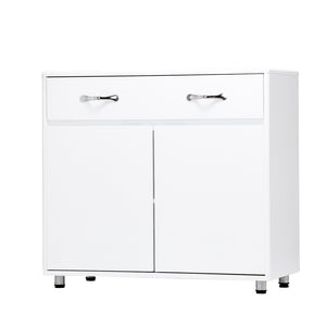 English Elm Two Door White Cabinet Side Table with Drawer and Shelves for Modern Living Rooms W28203337